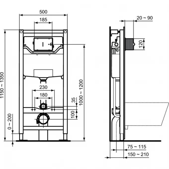 Унитаз подвесной с инсталляцией Ideal Standard Prosys Tesi R030501 белый/кнопка хром, с крышкой микролифт купить в интернет-магазине Sanbest