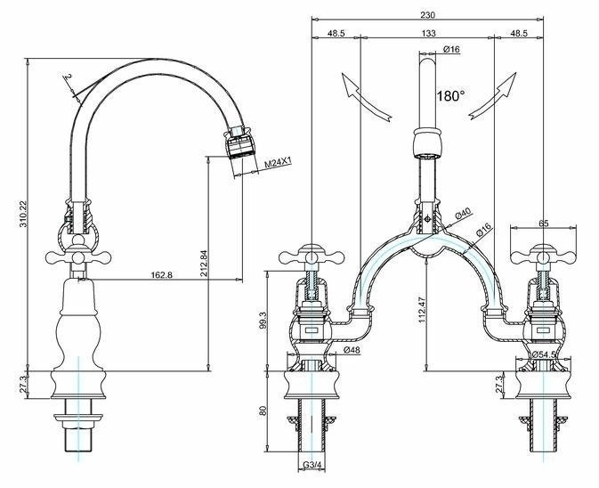 Смеситель для раковины Burlington Regent CLR28-QT+W9 купить в интернет-магазине сантехники Sanbest