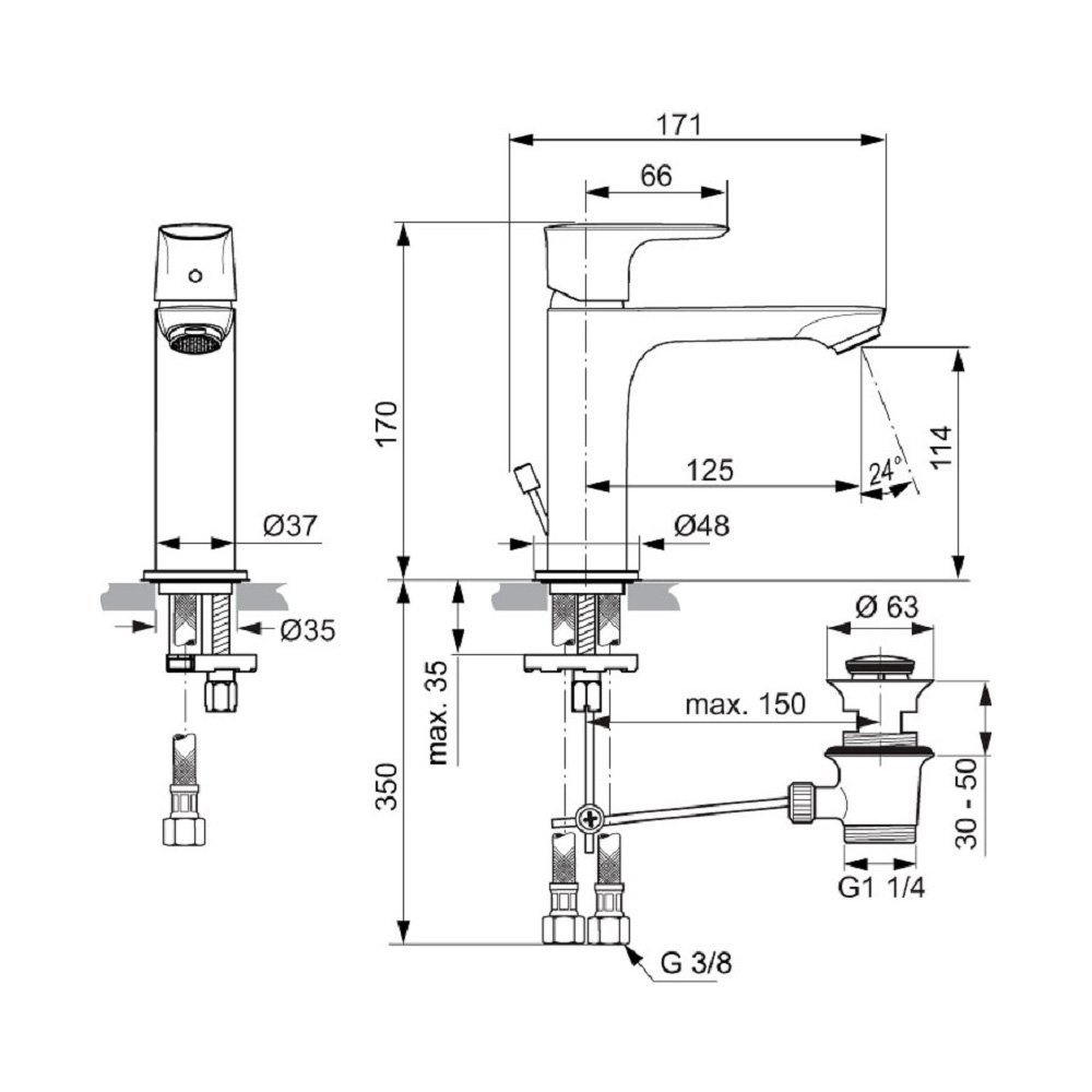 Смеситель для раковины Ideal Standard Connect Air Grande A7012AA купить в интернет-магазине сантехники Sanbest