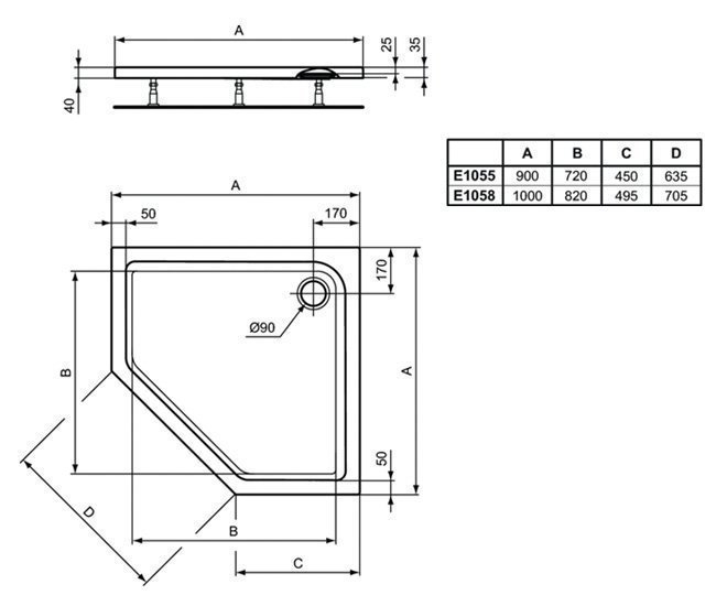 Душевой поддон Ideal Standard Connect Air E105501 90x90 купить в интернет-магазине Sanbest