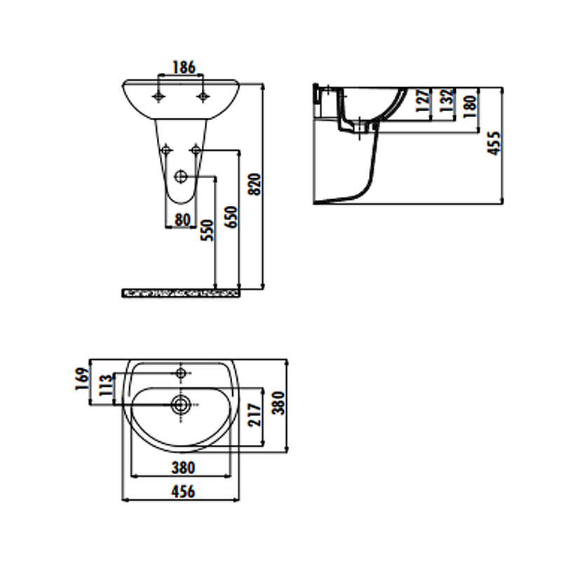 Раковина с полупьедесталом Creavit Oval 45 TP145-00CB00E-0000 белая купить в интернет-магазине Sanbest