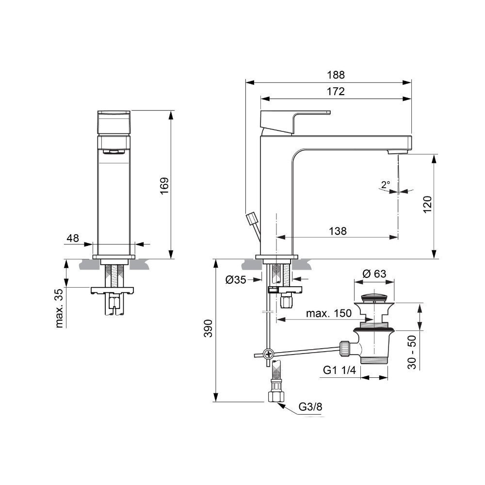 Смеситель для раковины Ideal Standard Edge Grande A7106AA купить в интернет-магазине сантехники Sanbest