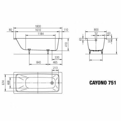 Ванна стальная Kaldewei Cayono 751 180x80 Antislip Perl-Effekt купить в интернет-магазине Sanbest