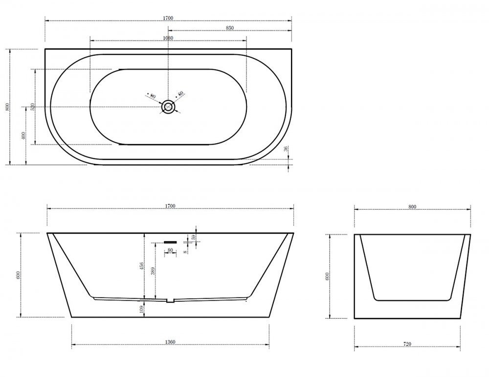 Акриловая ванна Abber AB9216-1.7MB 170x80 купить в интернет-магазине Sanbest