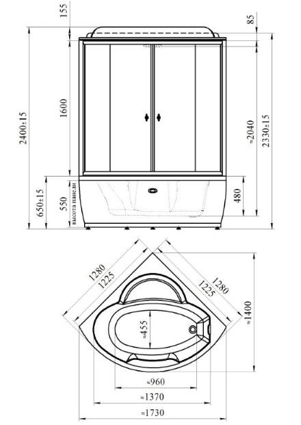 Душевой бокс Радомир Лаура 128х128 с крышей типа «сэндвич» стекло матовое купить в интернет-магазине Sanbest