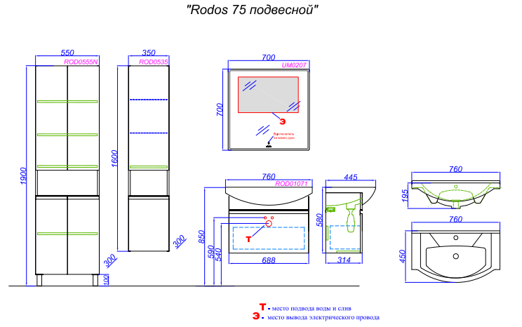 Тумба с раковиной Aqwella Rodos 76 ROD01071 белая для ванной в интернет-магазине Sanbest