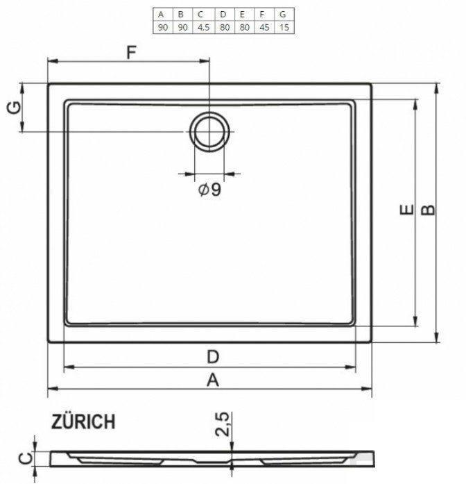 Душевой поддон Riho Zurich 250 90х90 купить в интернет-магазине Sanbest