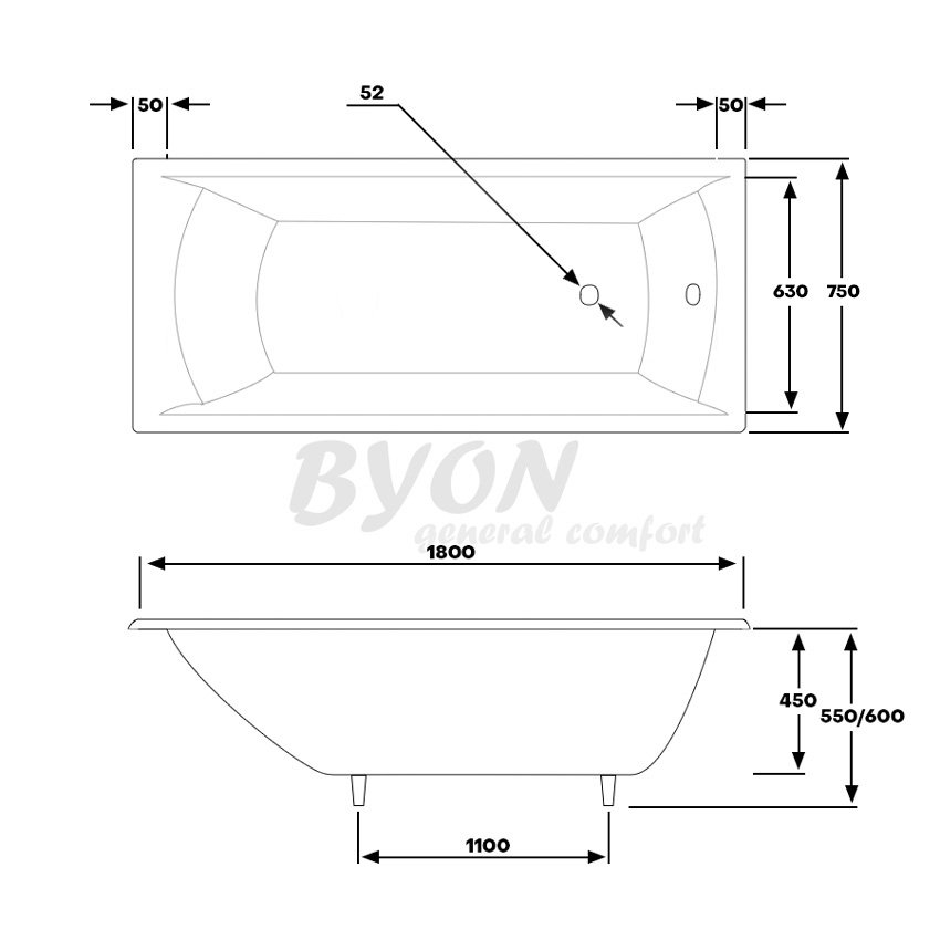 Ванна чугунная Byon MILAN 180x75 купить в интернет-магазине Sanbest