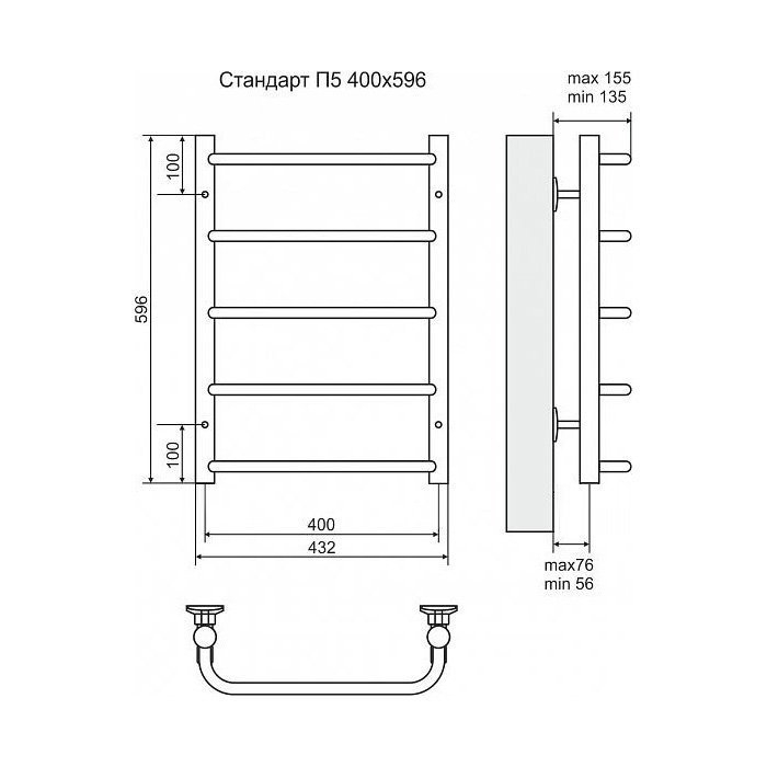 Полотенцесушитель электрический Terminus Стандарт П5 400x596 левый/правый купить в интернет-магазине сантехники Sanbest
