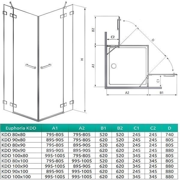 Душевой уголок Radaway Euphoria KDD 80x80 купить в интернет-магазине Sanbest