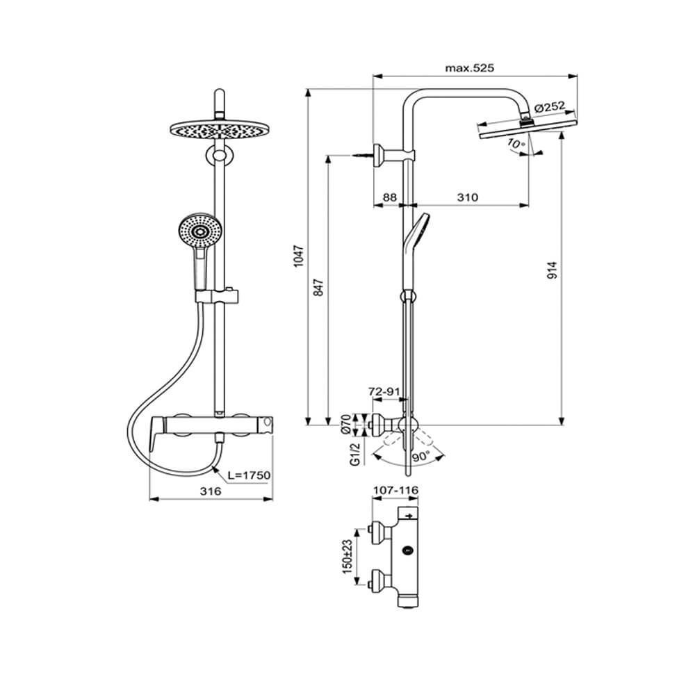 Душевая система Ideal Standard Idealrain Eco Evo SL B2266AA купить в интернет-магазине сантехники Sanbest