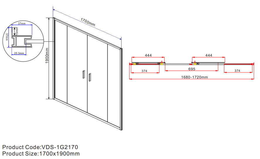 Душевая дверь Vincea Garda VDS-1G2170CH 170 купить в интернет-магазине Sanbest