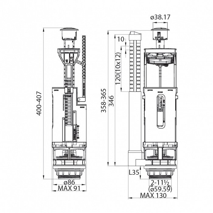 Смывное устройство для унитаза Iddis Dual Mode F012400-01K купить в интернет-магазине сантехники Sanbest