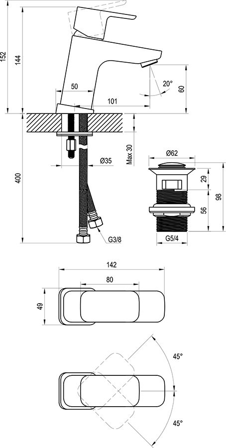 Смеситель для раковины Ravak 10° X070147 черный матовый купить в интернет-магазине сантехники Sanbest