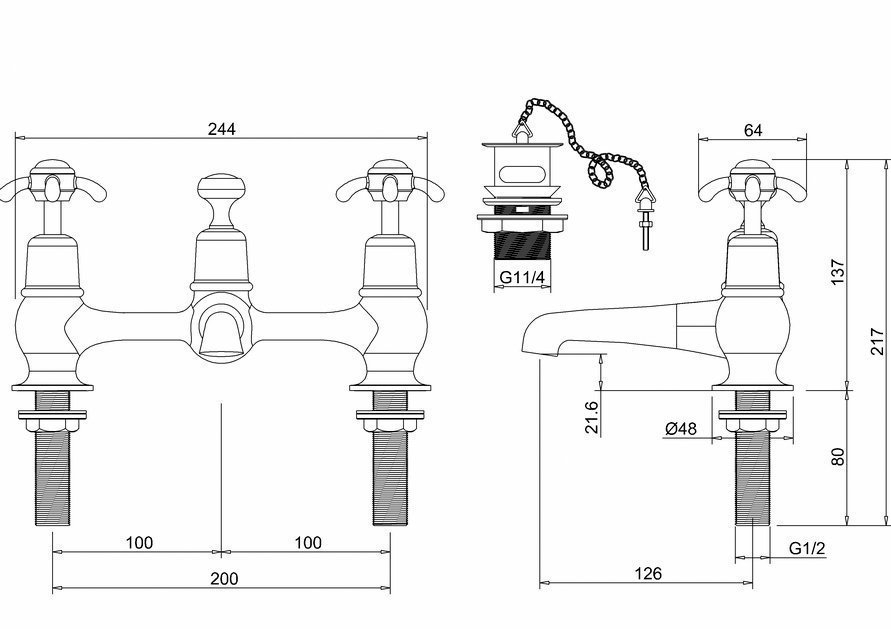 Смеситель для раковины Burlington Bridge AN10-QT хром/ручки белые купить в интернет-магазине сантехники Sanbest