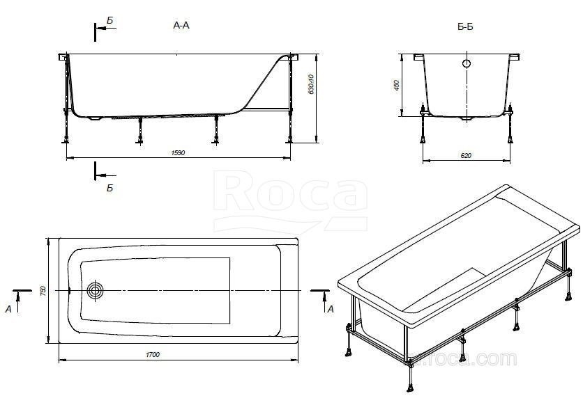 Ванна Roca Elba 248507000 170х75 купить в интернет-магазине Sanbest