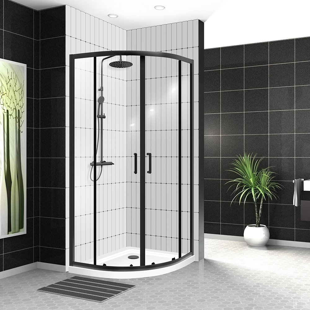 Душевой уголок BelBagno UNO-195-R-2-90-C-NERO 90х90 стекло прозрачное/профиль черный купить в интернет-магазине Sanbest