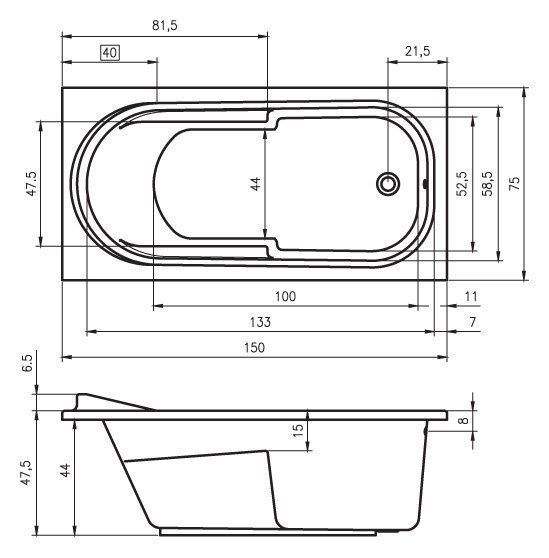 Ванна акриловая Riho Columbia 150x75 купить в интернет-магазине Sanbest