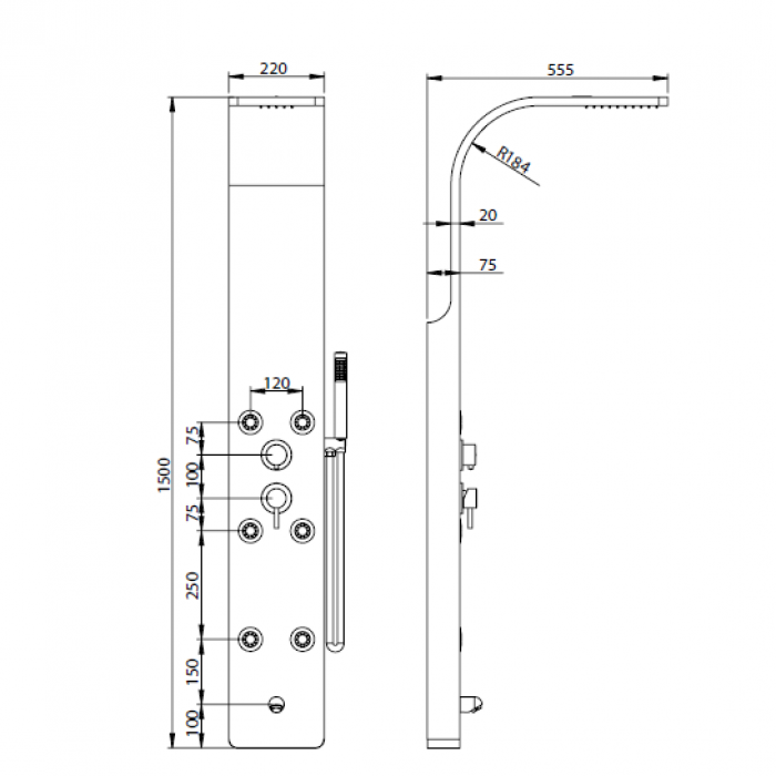 Душевая панель RGW Shower Panels	SP-03 20x150 купить в интернет-магазине сантехники Sanbest