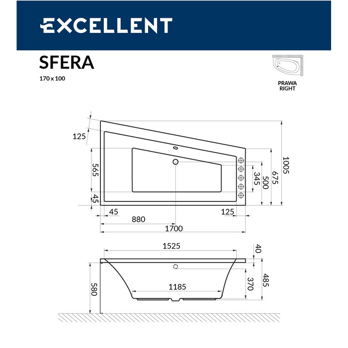 Ванна акриловая Excellent Sfera 170х100 купить в интернет-магазине Sanbest