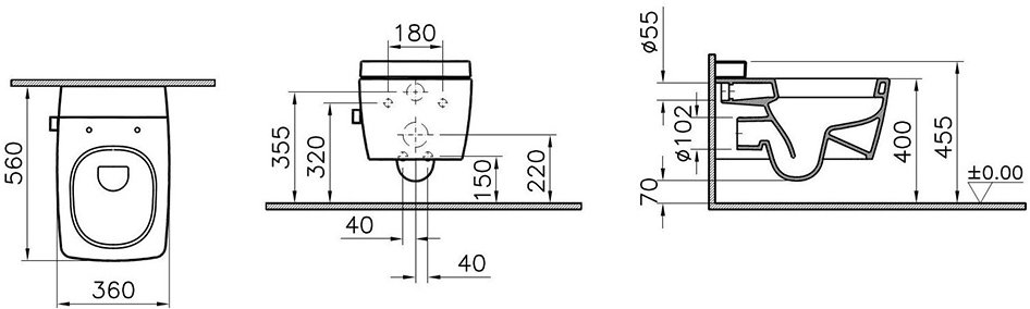 Унитаз подвесной Vitra Metropole Rim-Ex 7672B003-1686 безободковый, белый купить в интернет-магазине Sanbest