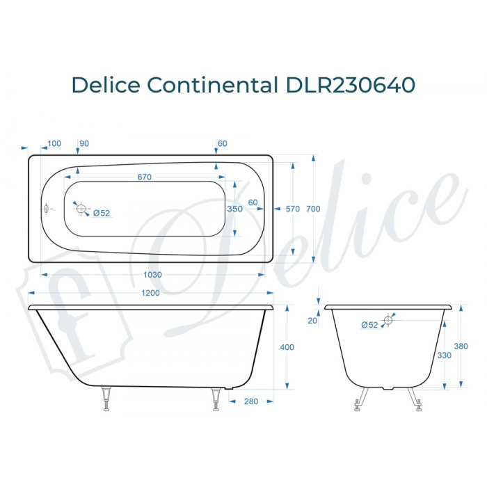 Ванна Delice Continental 120х70 DLR230640 белая купить в интернет-магазине Sanbest