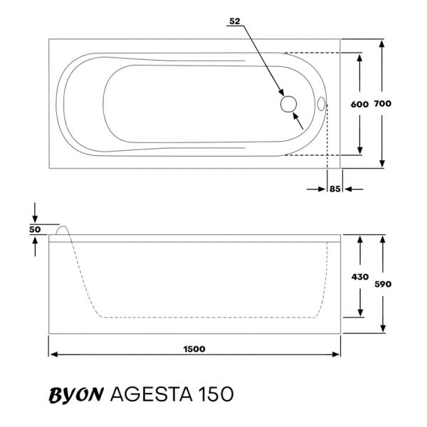 Ванна акриловая Byon Agesta 150х70 купить в интернет-магазине Sanbest