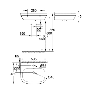 Раковина с полупьедесталом Grohe Euro Ceramic GR2004-2 60 купить в интернет-магазине Sanbest