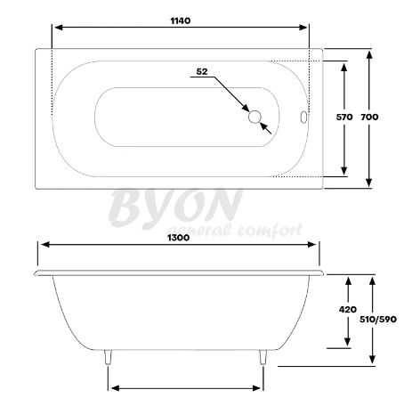 Ванна чугунная BYON B13 130x70 купить в интернет-магазине Sanbest