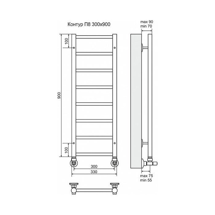 Полотенцесушитель водяной Terminus Контур П8 300x900 купить в интернет-магазине сантехники Sanbest