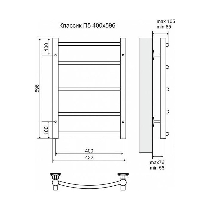 Полотенцесушитель электрический Terminus Классик П5 400x596 левый/правый купить в интернет-магазине сантехники Sanbest
