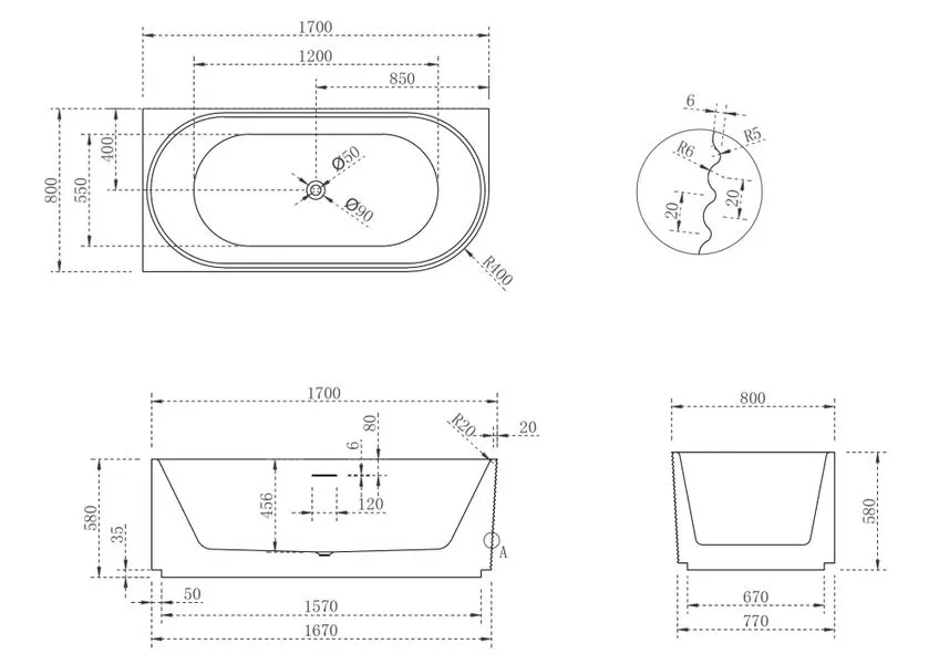 Ванна акриловая Abber AB9438-1.7 170x80 купить в интернет-магазине Sanbest