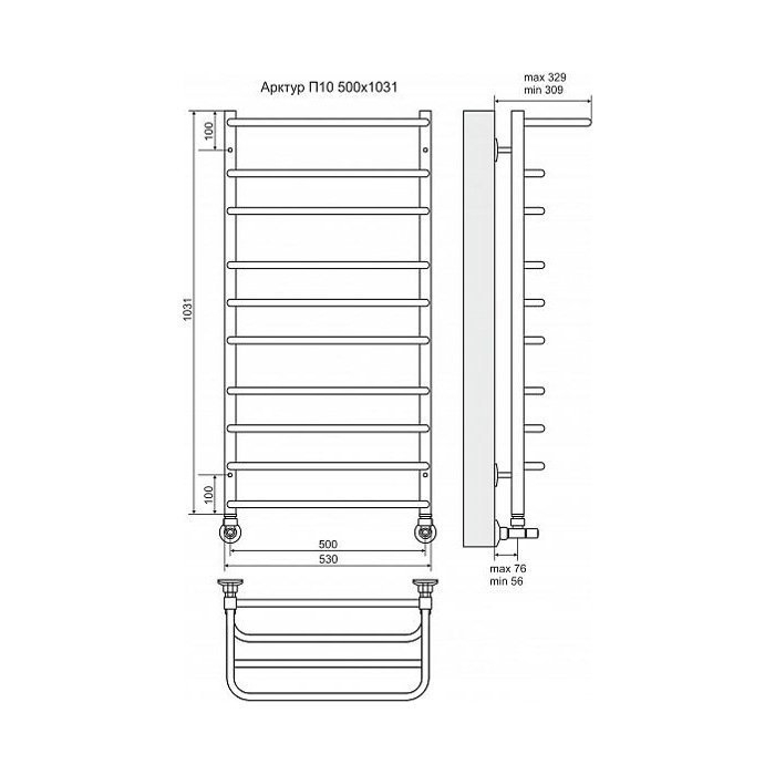 Полотенцесушитель водяной Terminus Арктур П10 500x1031 с полкой купить в интернет-магазине сантехники Sanbest