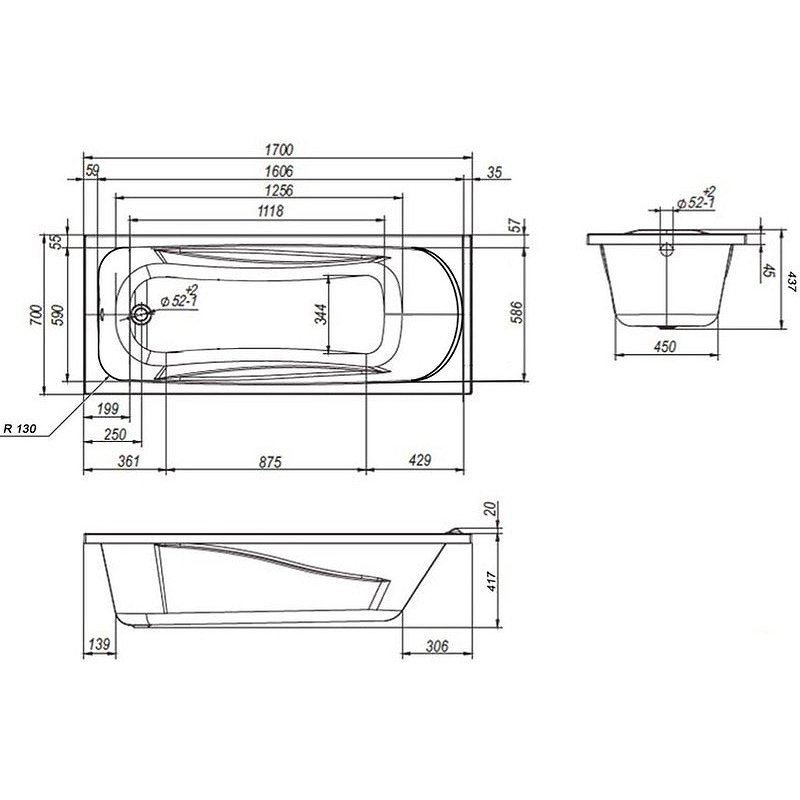 Ванна акриловая AM.PM Sense New W76A-170-070W-A 170x70 купить в интернет-магазине Sanbest