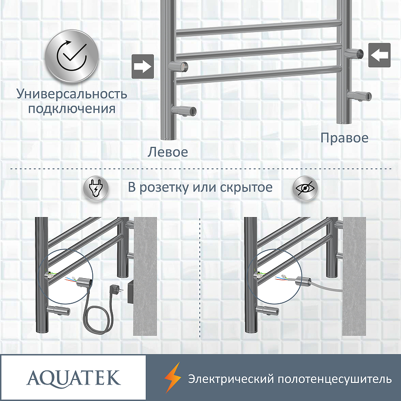 Полотенцесушитель Aquatek Альфа П10 50х90 AQ EL RRP1090CH хром купить в интернет-магазине сантехники Sanbest