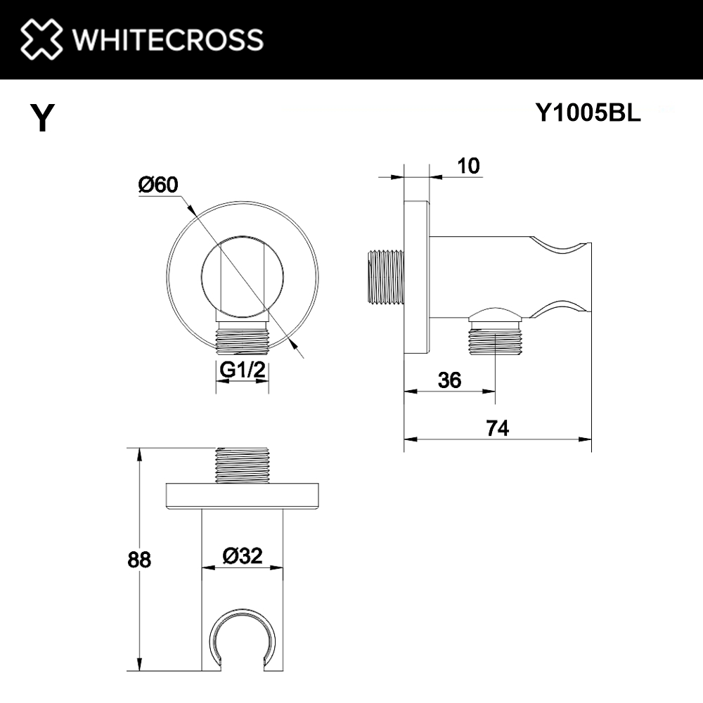 Подключение для шланга WhiteCross Y Y1005BL черный купить в интернет-магазине сантехники Sanbest