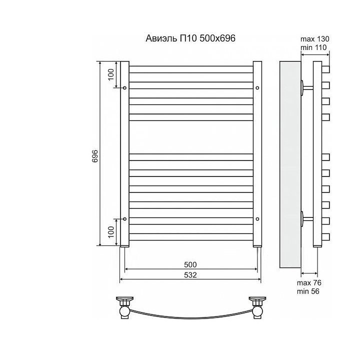 Полотенцесушитель электрический Terminus Авиэль П10 500x696 левый/правый купить в интернет-магазине сантехники Sanbest