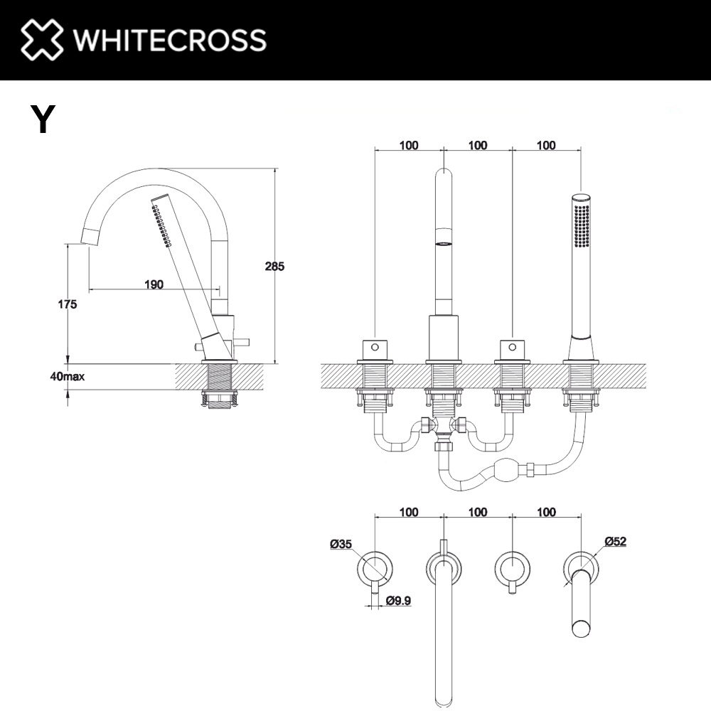 Смеситель для ванны WhiteCross Y Y1232GLB матовое золото купить в интернет-магазине сантехники Sanbest