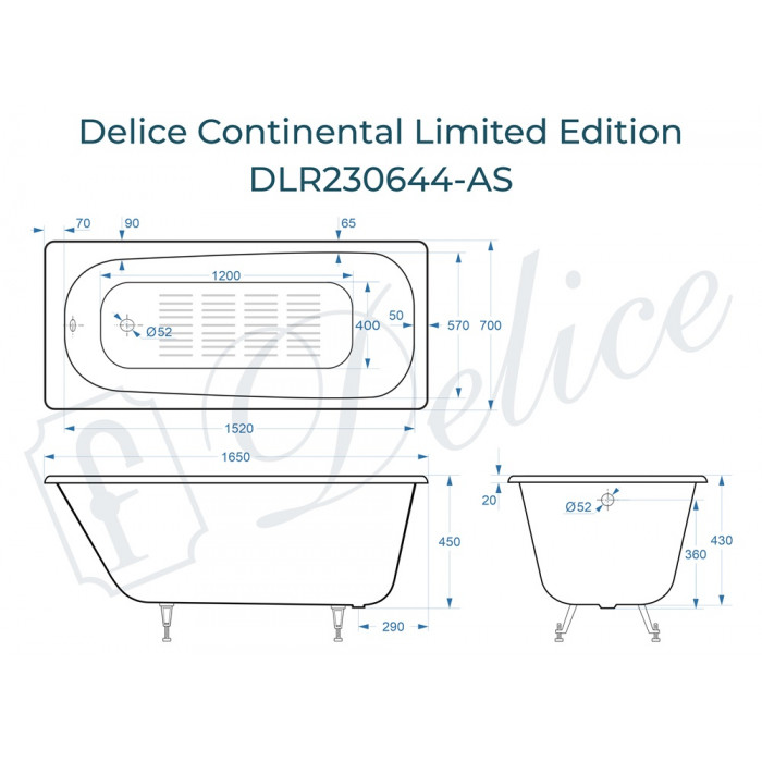 Ванна Delice Continental Limited Edition 165х70 DLR230644-AS белая купить в интернет-магазине Sanbest