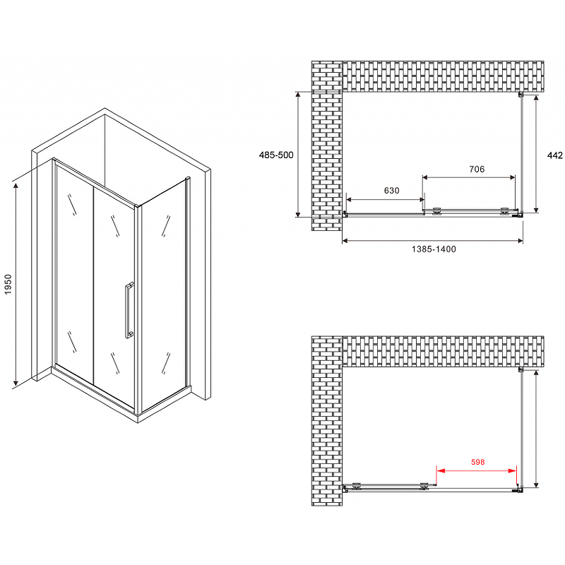 Душевой уголок Abber Schwarzer Diamant 140x50 AG30140H-S50 стекло прозрачное/профиль хром купить в интернет-магазине Sanbest