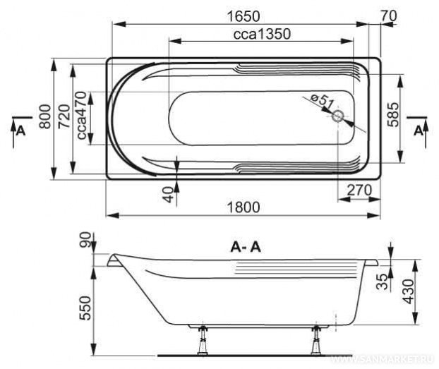 Ванна акриловая Vagnerplast Hera 180x80 купить в интернет-магазине Sanbest