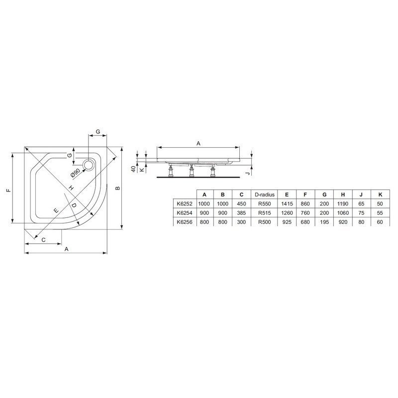 Душевой поддон Ideal Standard HotLine K625601 80x80 купить в интернет-магазине Sanbest