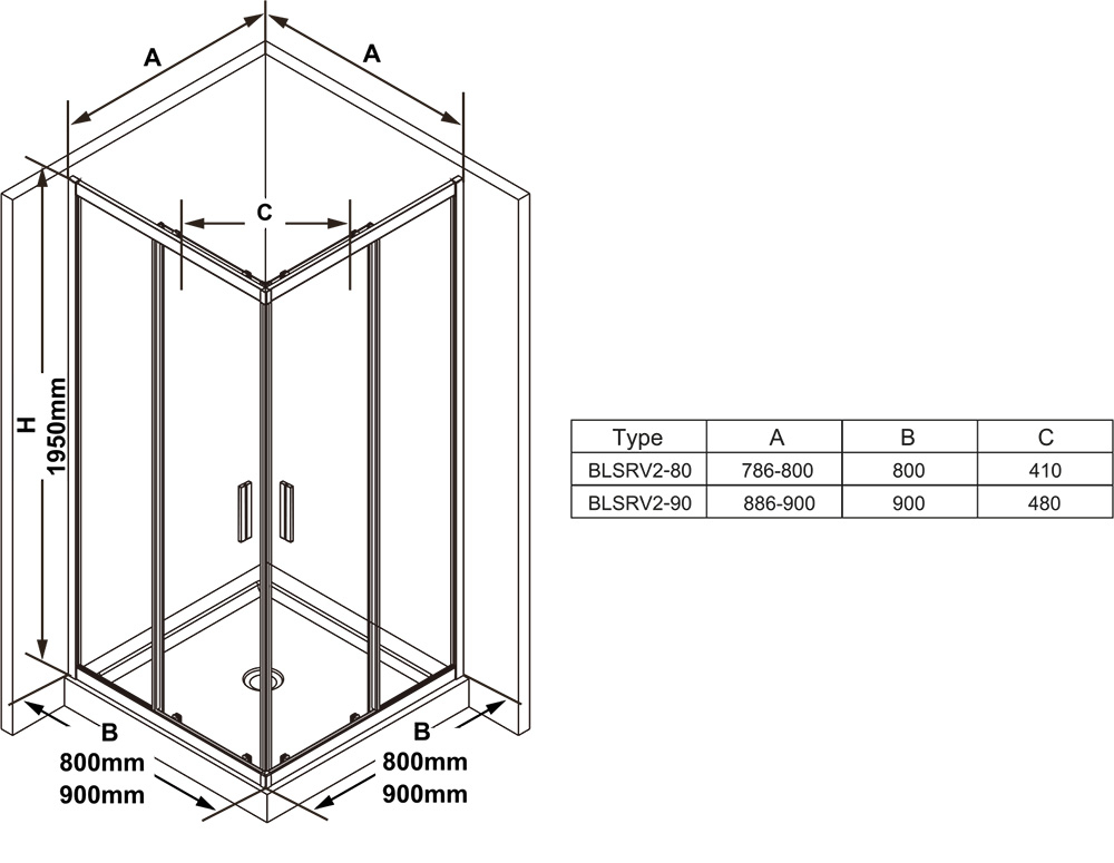 Душевой уголок Ravak BLIX SLIM BLSRV2 90x90 черный/Transparent купить в интернет-магазине Sanbest