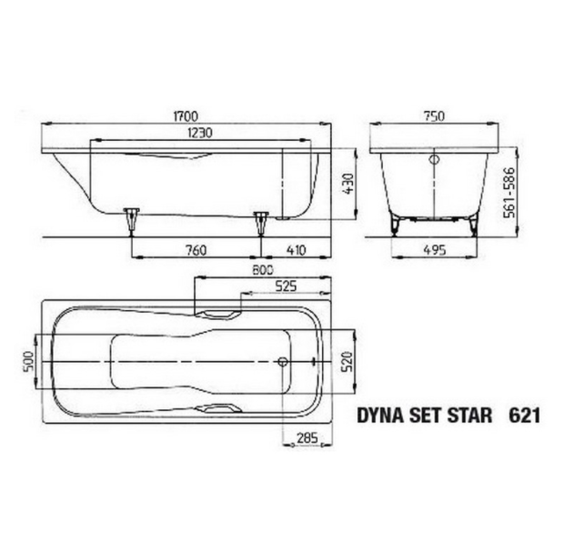 Ванна стальная Kaldewei Dyna Set Star 621 170x75 купить в интернет-магазине Sanbest