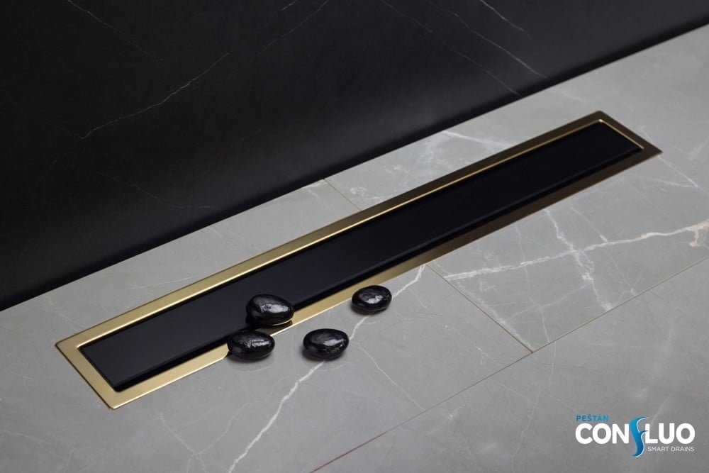 Душевой трап Pestan Confluo Premium Line Black Glass Gold 850 купить в интернет-магазине Sanbest