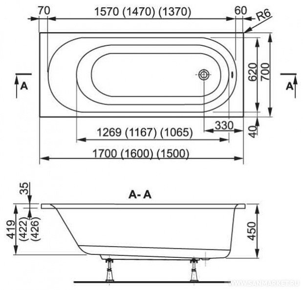 Ванна акриловая Vagnerplast Kasandra 150x70 купить в интернет-магазине Sanbest