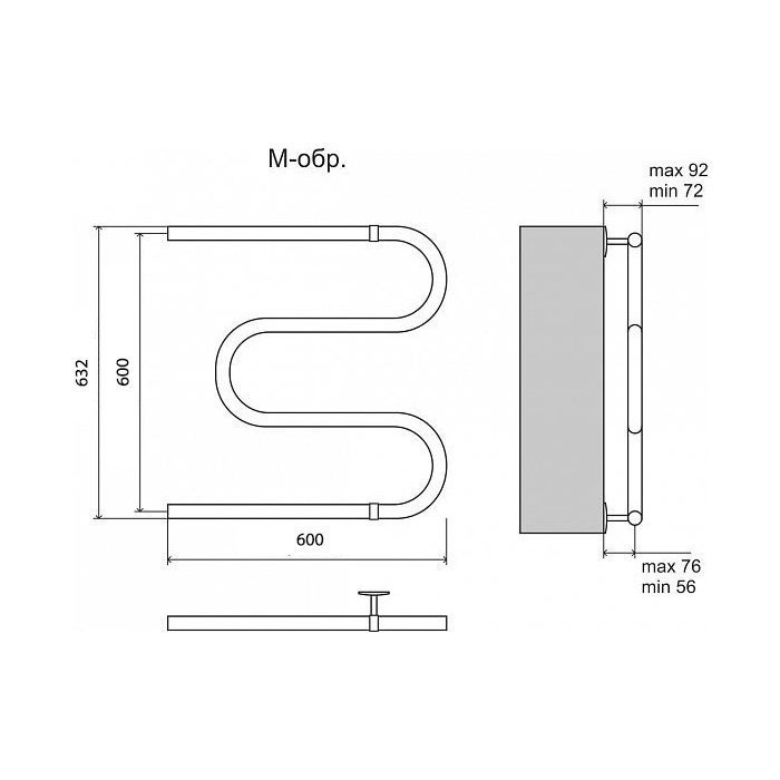 Полотенцесушитель водяной Terminus М-образный (1") 600x600 купить в интернет-магазине сантехники Sanbest