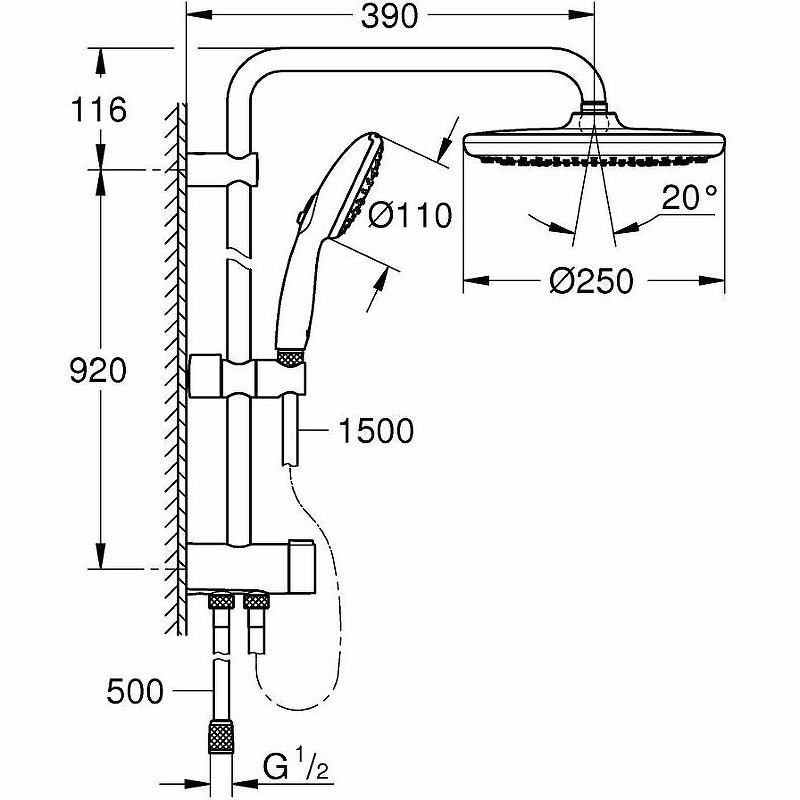 Душевая система Grohe Tempesta 250 26675001 хром купить в интернет-магазине сантехники Sanbest