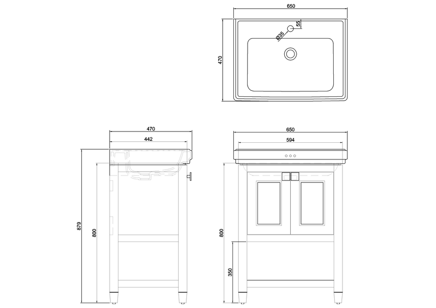 Тумба с раковиной без отверстий Burlington Riviera RIVF650W-R для ванной в интернет-магазине Sanbest