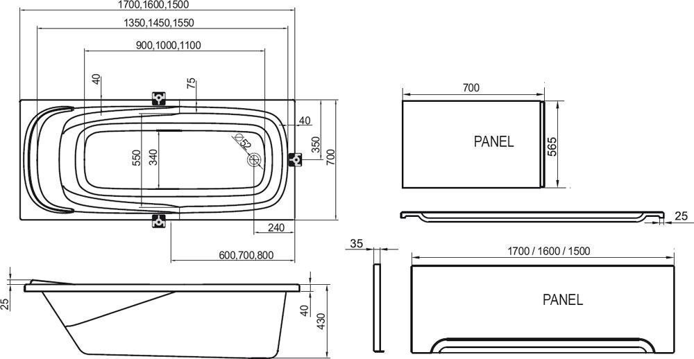 Ванна акриловая Ravak Vanda II 170x70 купить в интернет-магазине Sanbest